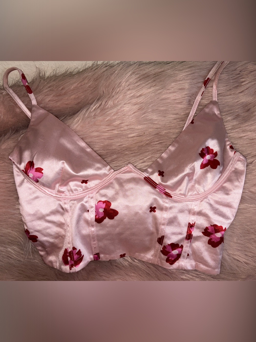 Forever 21 Pink Satin Floral Crop Bralette